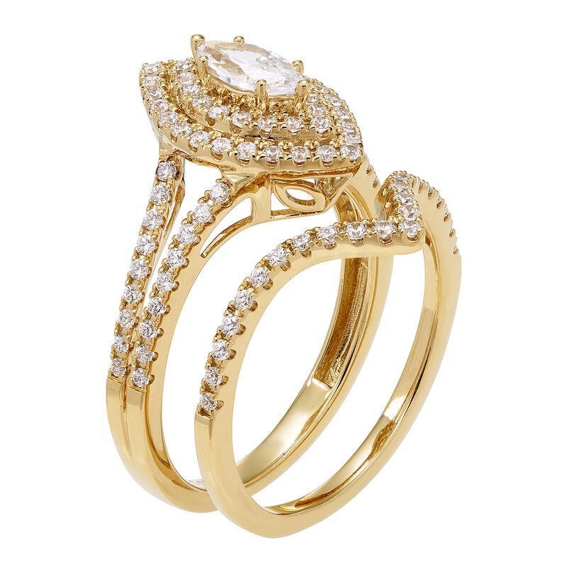 Marquise-Cut 1ct. Diamond Double Halo Bridal Set in 14k Yellow Gold image number null